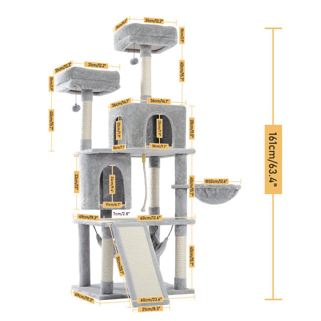 Kittyone- Kratzbaum mit Hängematte , Treppe, Stabil, Spielbälle