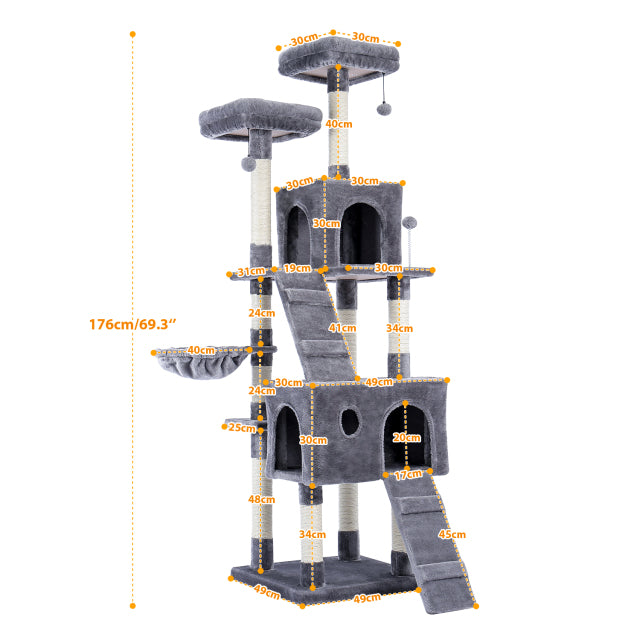 Kittyone- Kratzbaum mit Hängematte , Treppe, Stabil, Spielbälle