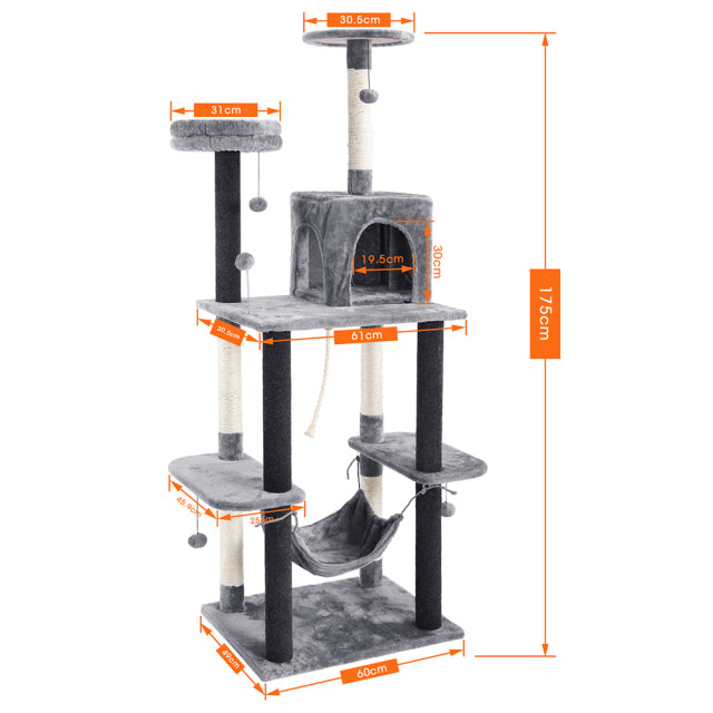 Kittyone- Kratzbaum mit Hängematte , Treppe, Stabil, Spielbälle