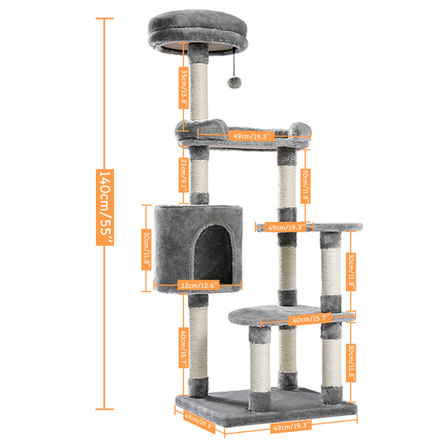 Kittyone- Kratzbaum mit Hängematte , Treppe, Stabil, Spielbälle